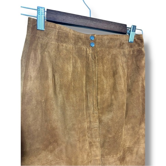 Talbots Rich Brown Suede Knee Length High Waisted Classic Back Slit Pencil Skirt - Picture 5 of 10